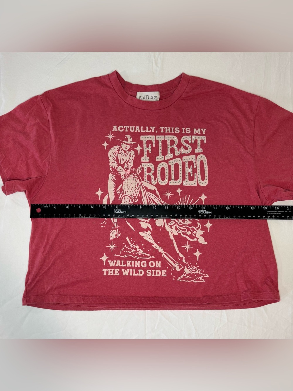 Outlaw First Rodeo Western Graphic Tee Rhinestone Cowboy Size M - Picture 4 of 5